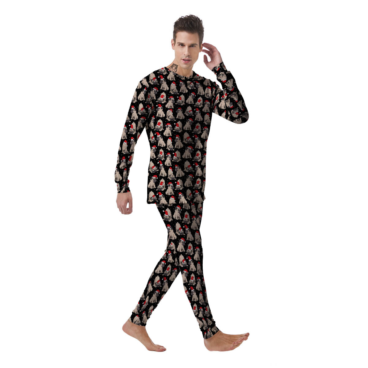 Pug Christmas Santa Print Pattern Men's Pajamas-grizzshop