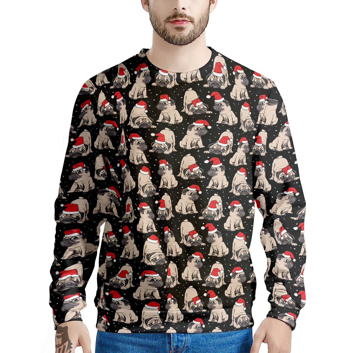 Pug Christmas Santa Print Pattern Men's Sweatshirt-grizzshop