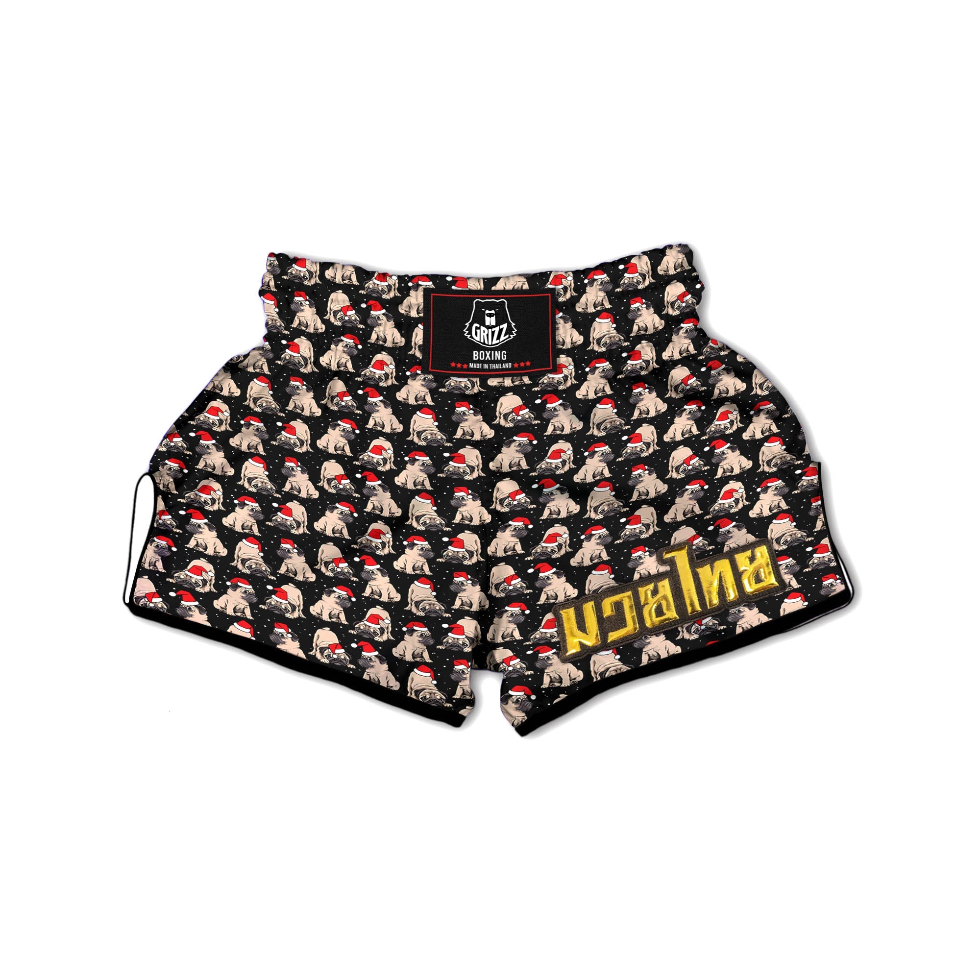 Pug Christmas Santa Print Pattern Muay Thai Boxing Shorts-grizzshop