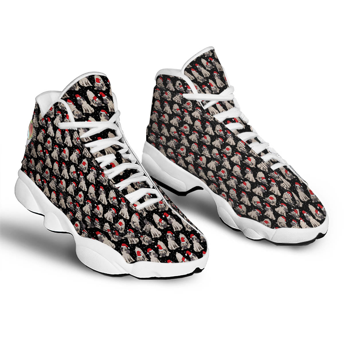 Pug Christmas Santa Print Pattern White Basketball Shoes-grizzshop