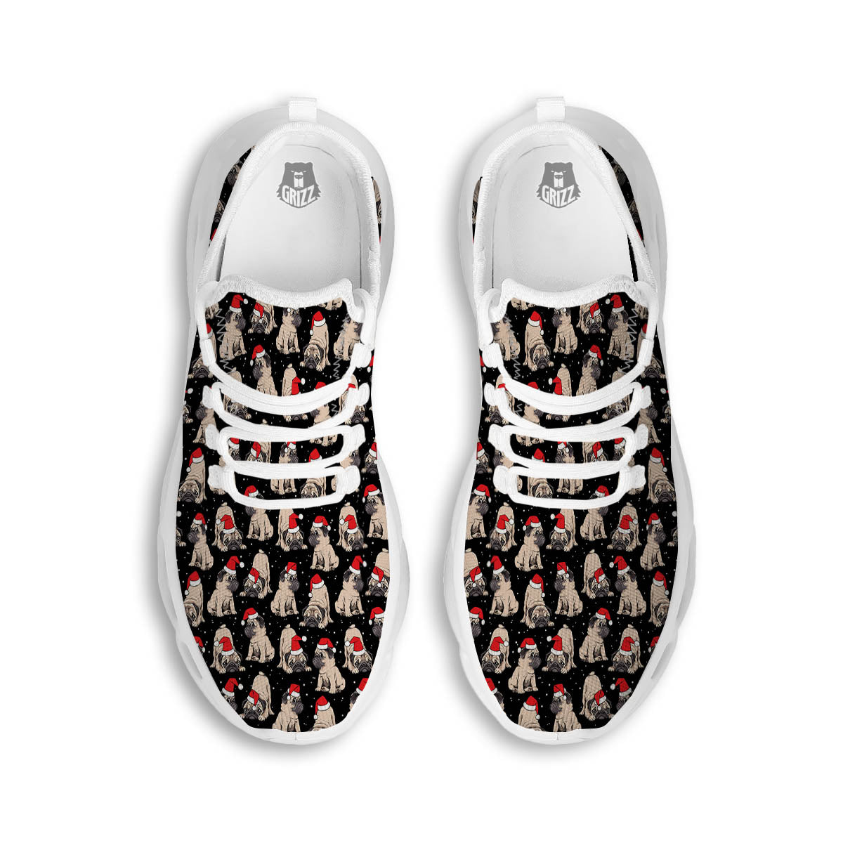Pug Christmas Santa Print Pattern White Running Shoes-grizzshop