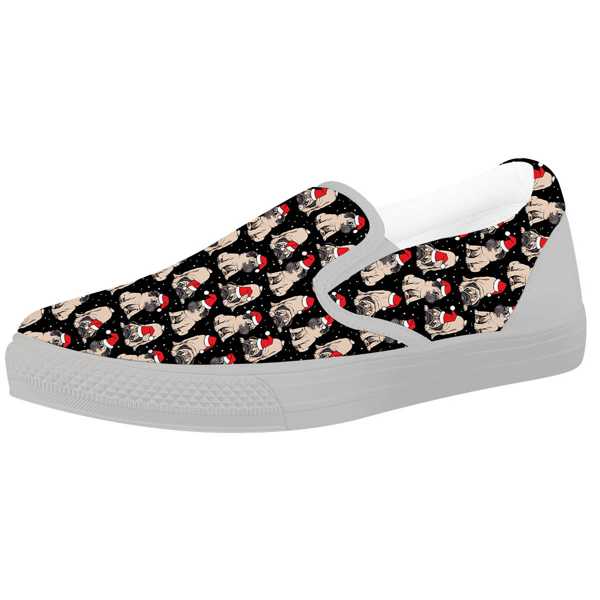 Pug Christmas Santa Print Pattern White Slip On Shoes-grizzshop