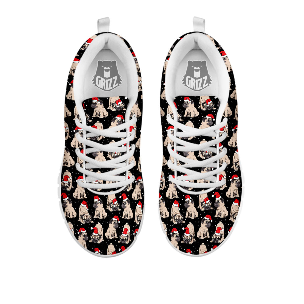 Pug Christmas Santa Print Pattern White Sneaker-grizzshop