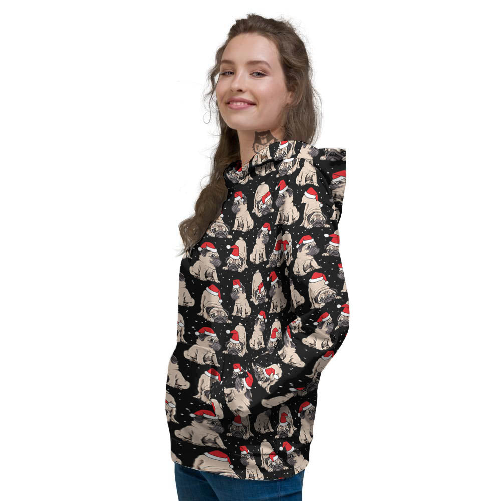 Pug Christmas Santa Print Pattern Women's Hoodie-grizzshop