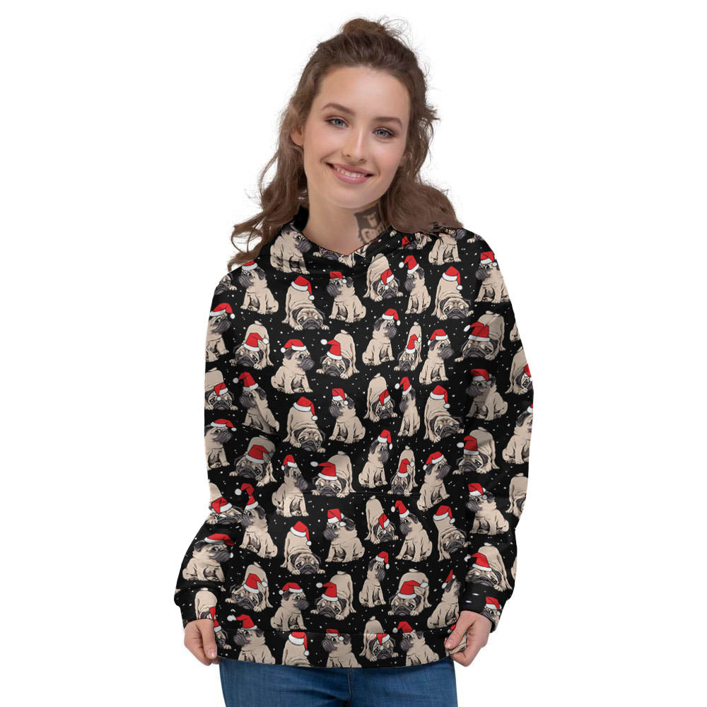 Pug Christmas Santa Print Pattern Women's Hoodie-grizzshop
