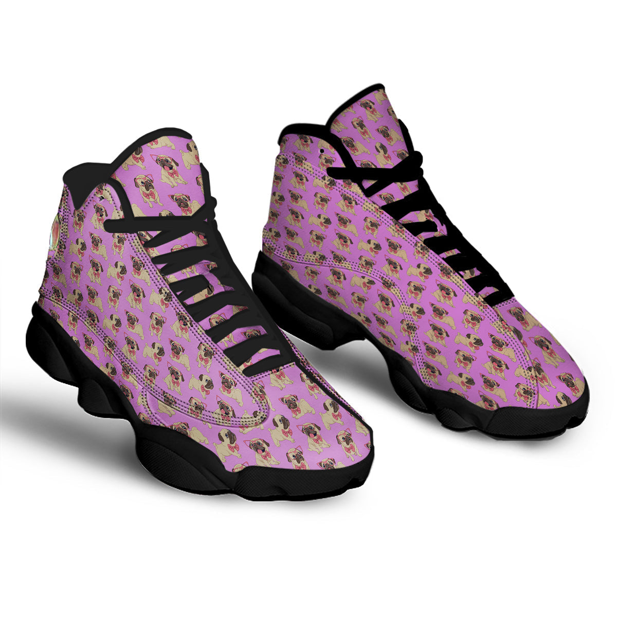 Pug Cute Print Pattern Black Basketball Shoes-grizzshop