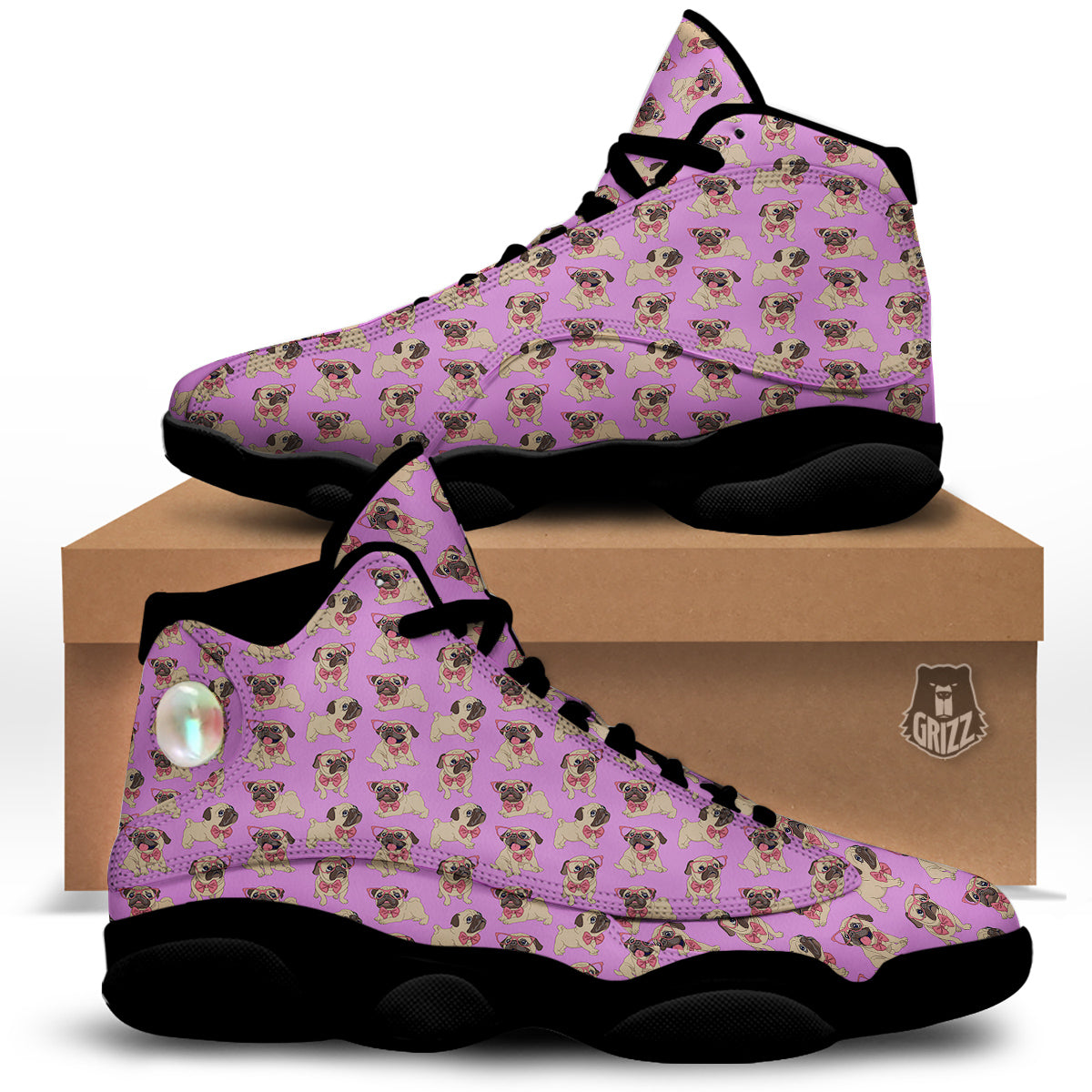 Pug Cute Print Pattern Black Basketball Shoes-grizzshop