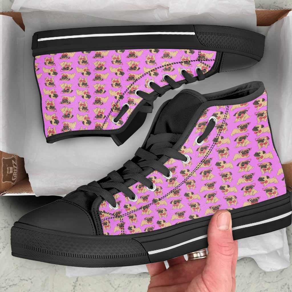 Pug Cute Print Pattern Black High Top Shoes-grizzshop