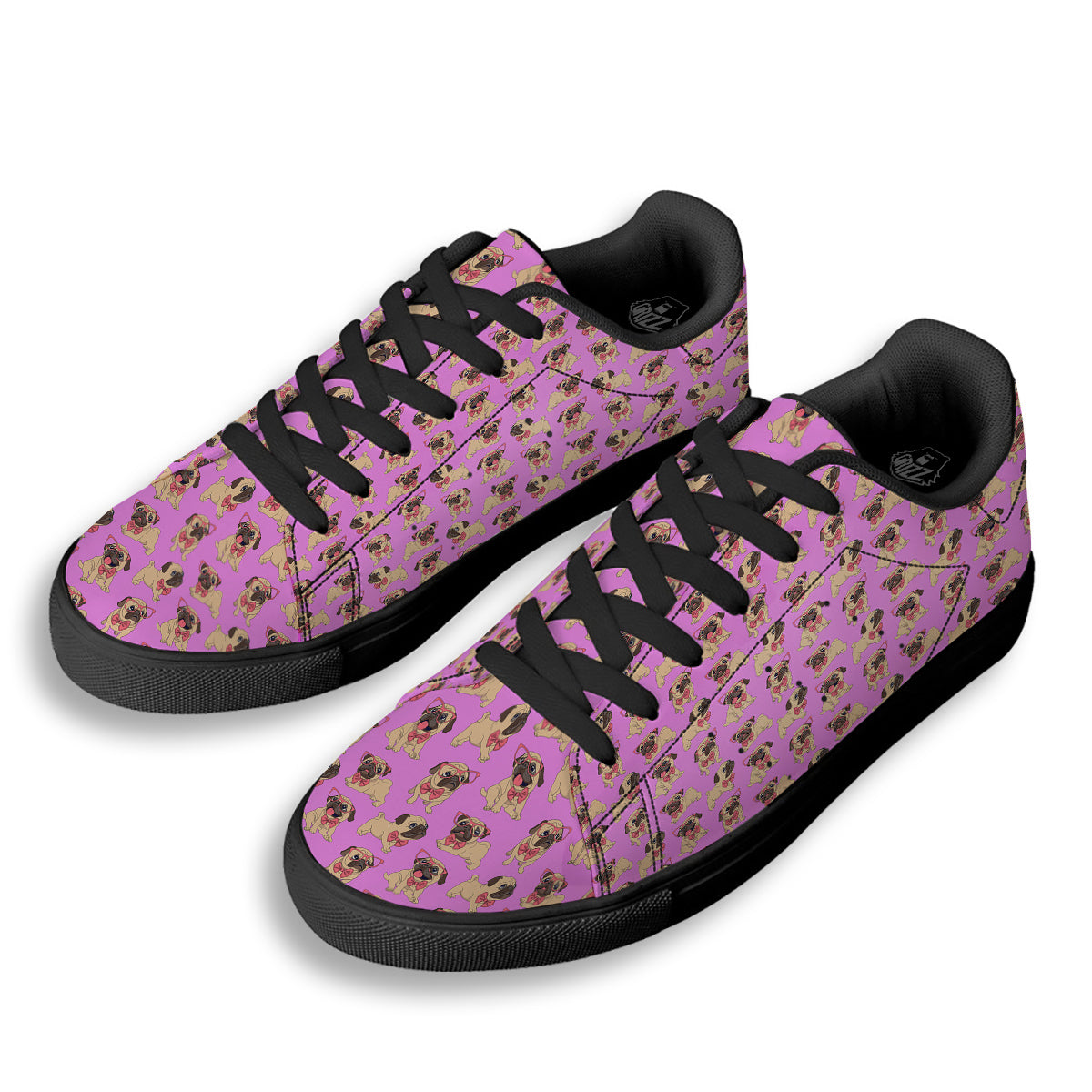 Pug Cute Print Pattern Black Low Top Sneakers-grizzshop