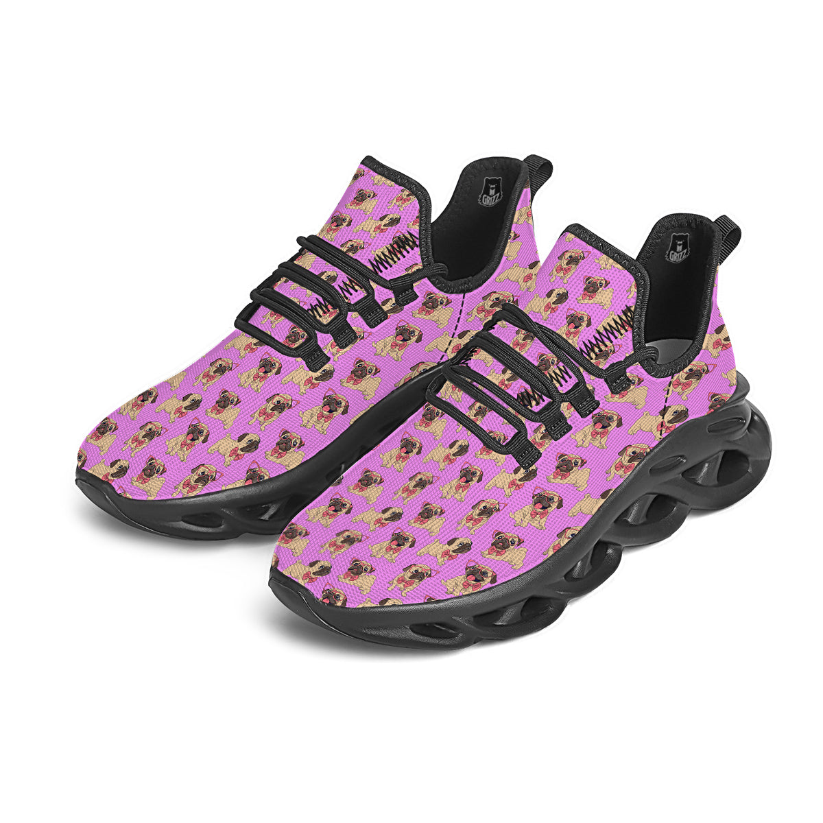 Pug Cute Print Pattern Black Running Shoes-grizzshop