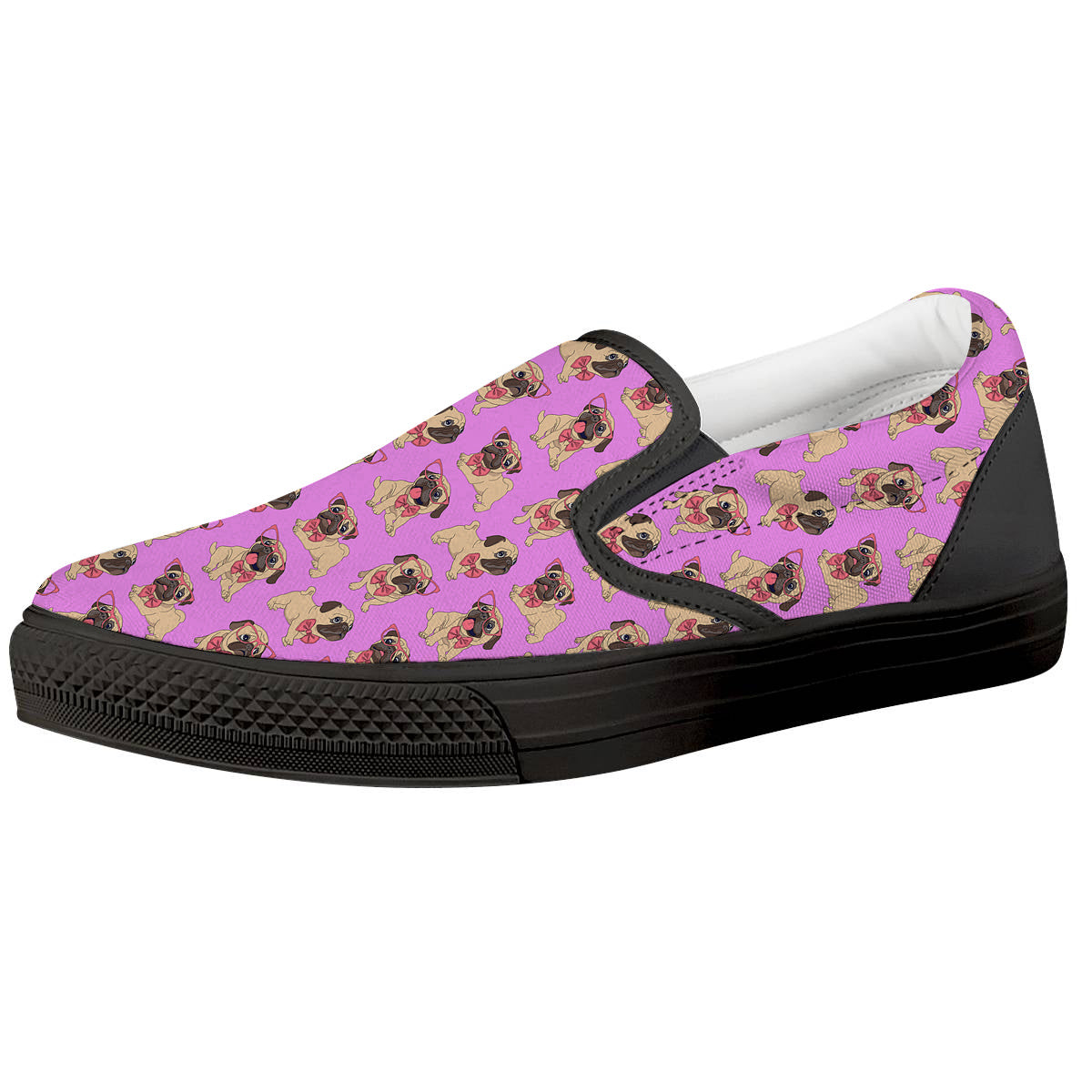 Pug Cute Print Pattern Black Slip On Shoes-grizzshop