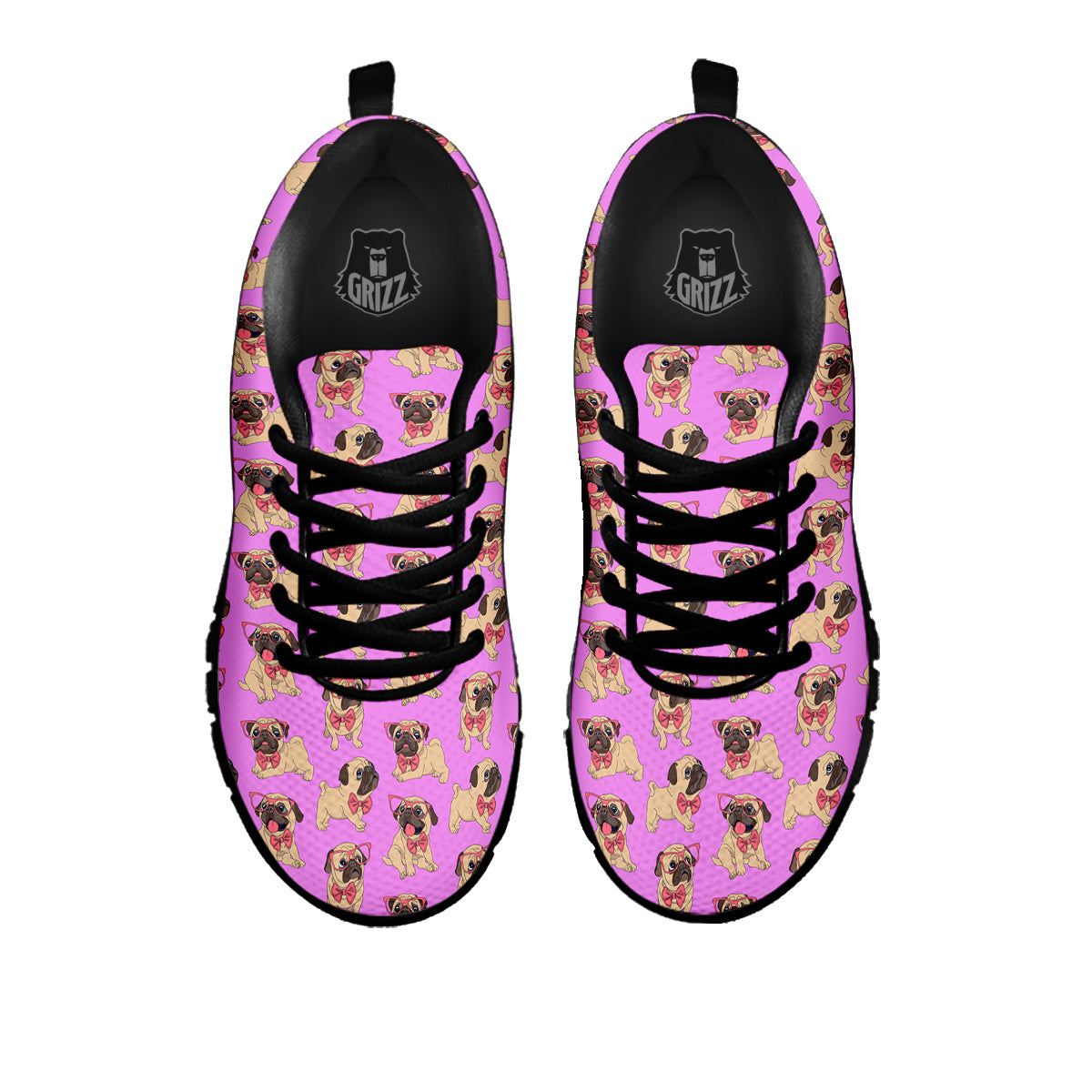 Pug Cute Print Pattern Black Sneaker-grizzshop