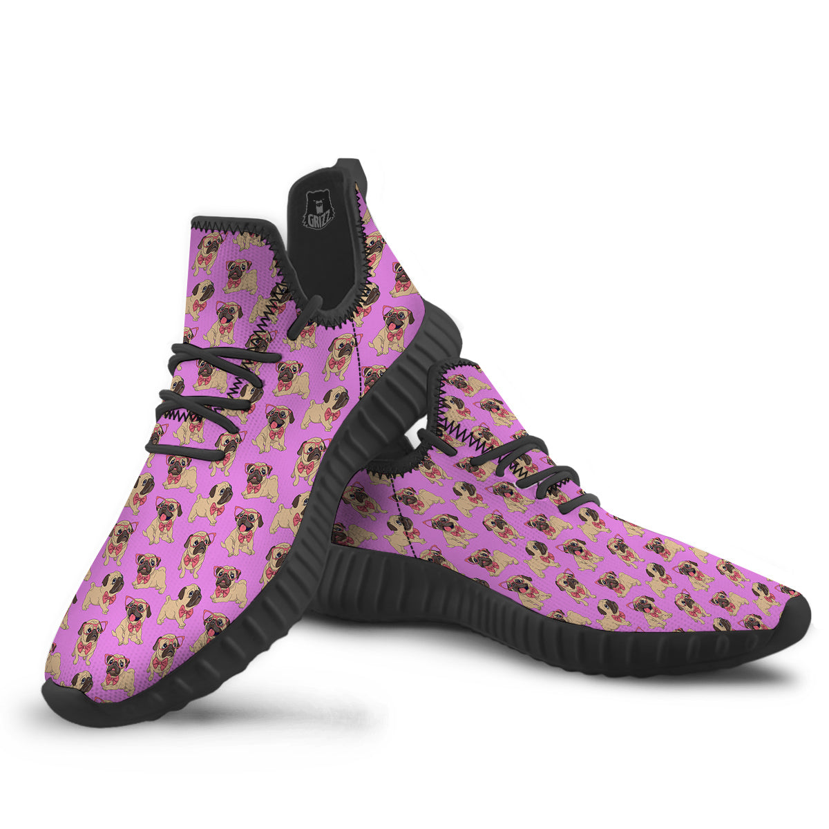 Pug Cute Print Pattern Black Walking Shoes-grizzshop