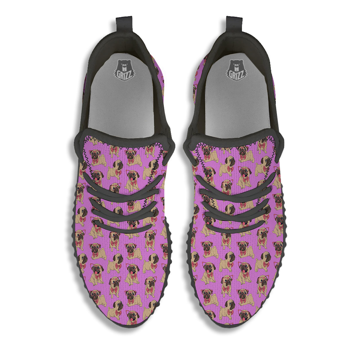 Pug Cute Print Pattern Black Walking Shoes-grizzshop