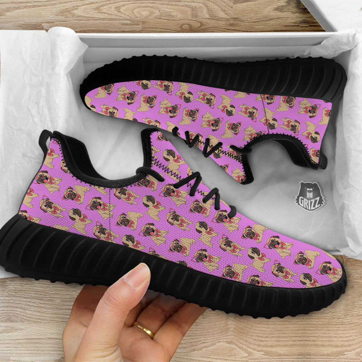 Pug Cute Print Pattern Black Walking Shoes-grizzshop