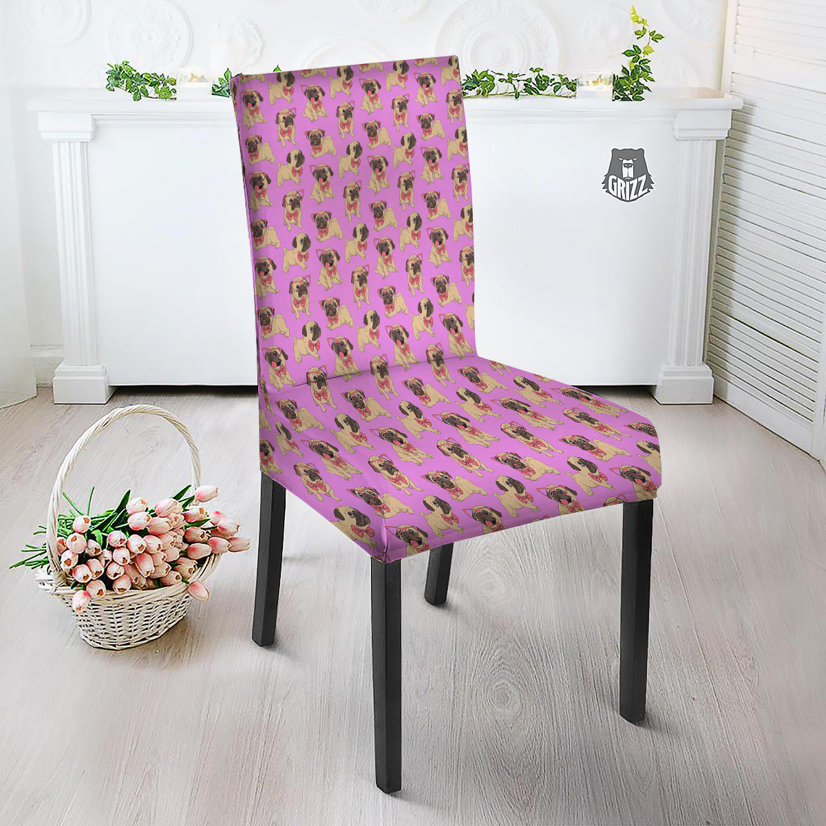 Pug Cute Print Pattern Dining Chair Slipcover-grizzshop