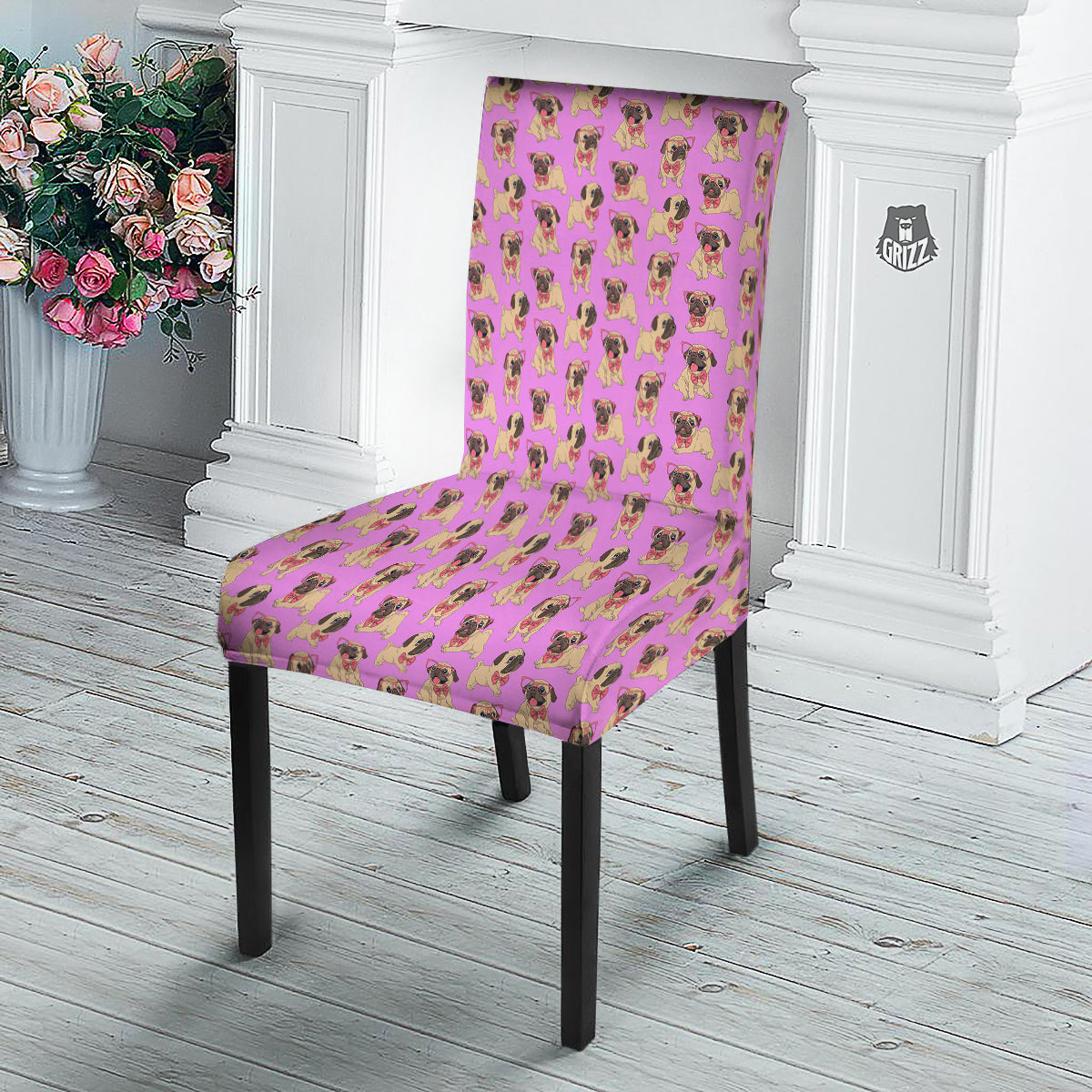 Pug Cute Print Pattern Dining Chair Slipcover-grizzshop