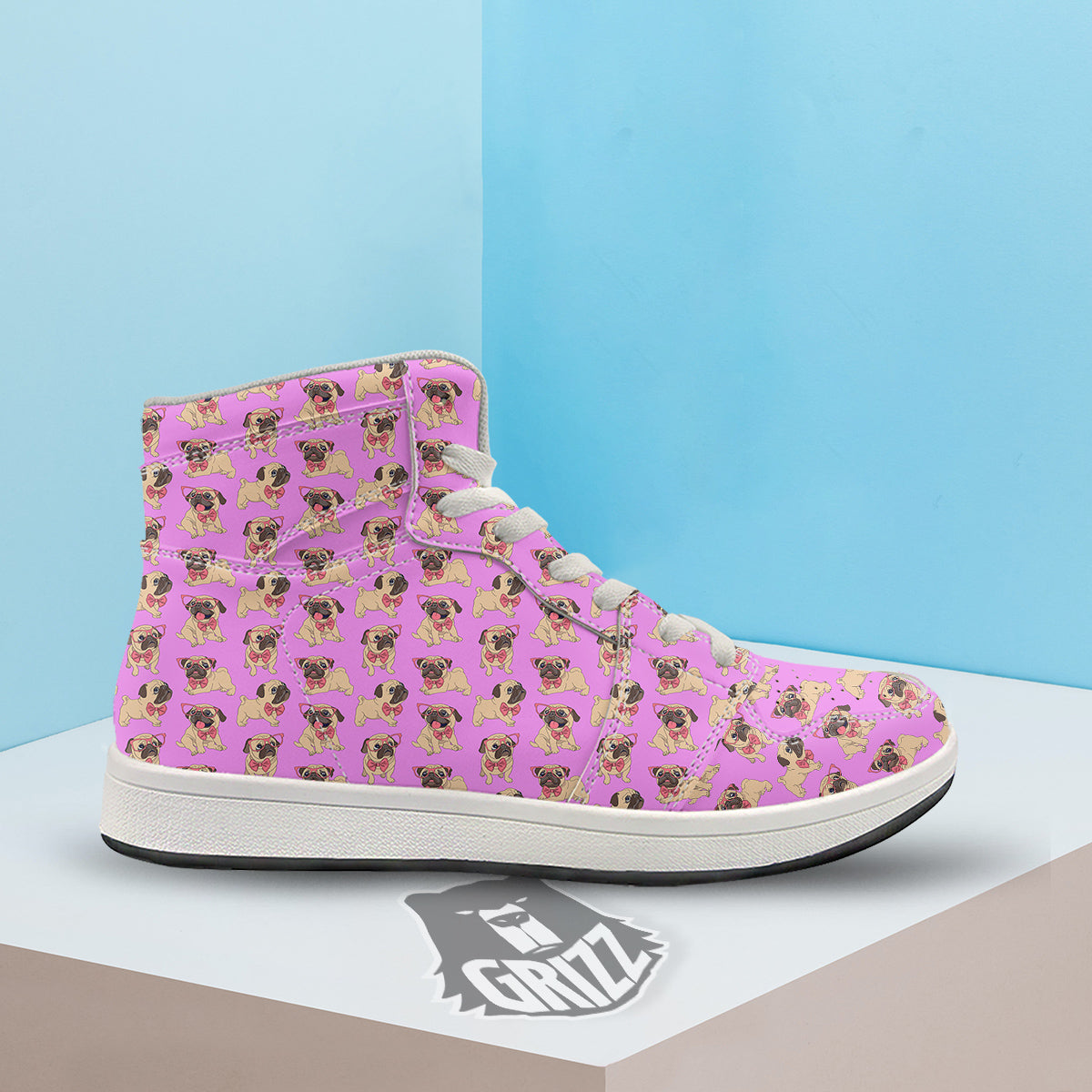 Pug Cute Print Pattern High Top Sneakers-grizzshop