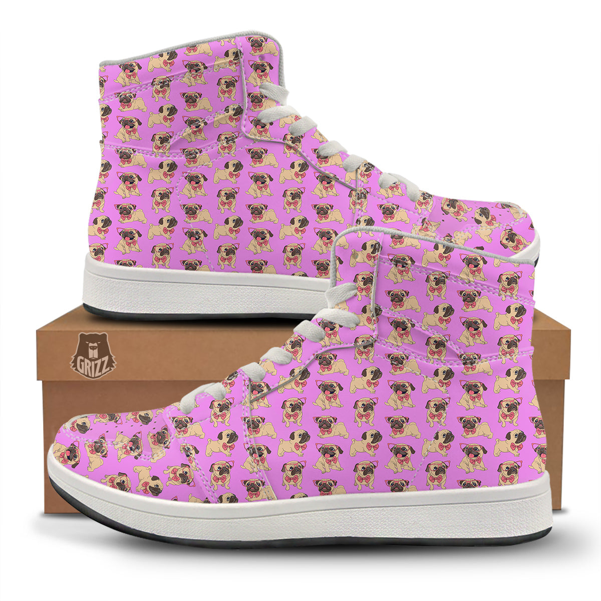Pug Cute Print Pattern High Top Sneakers-grizzshop