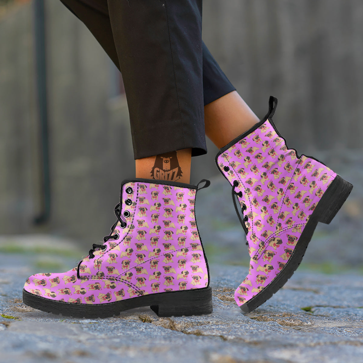 Pug Cute Print Pattern Leather Boots-grizzshop