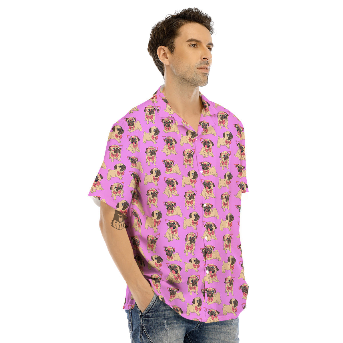 Pug Cute Print Pattern Men's Hawaiian Shirt-grizzshop