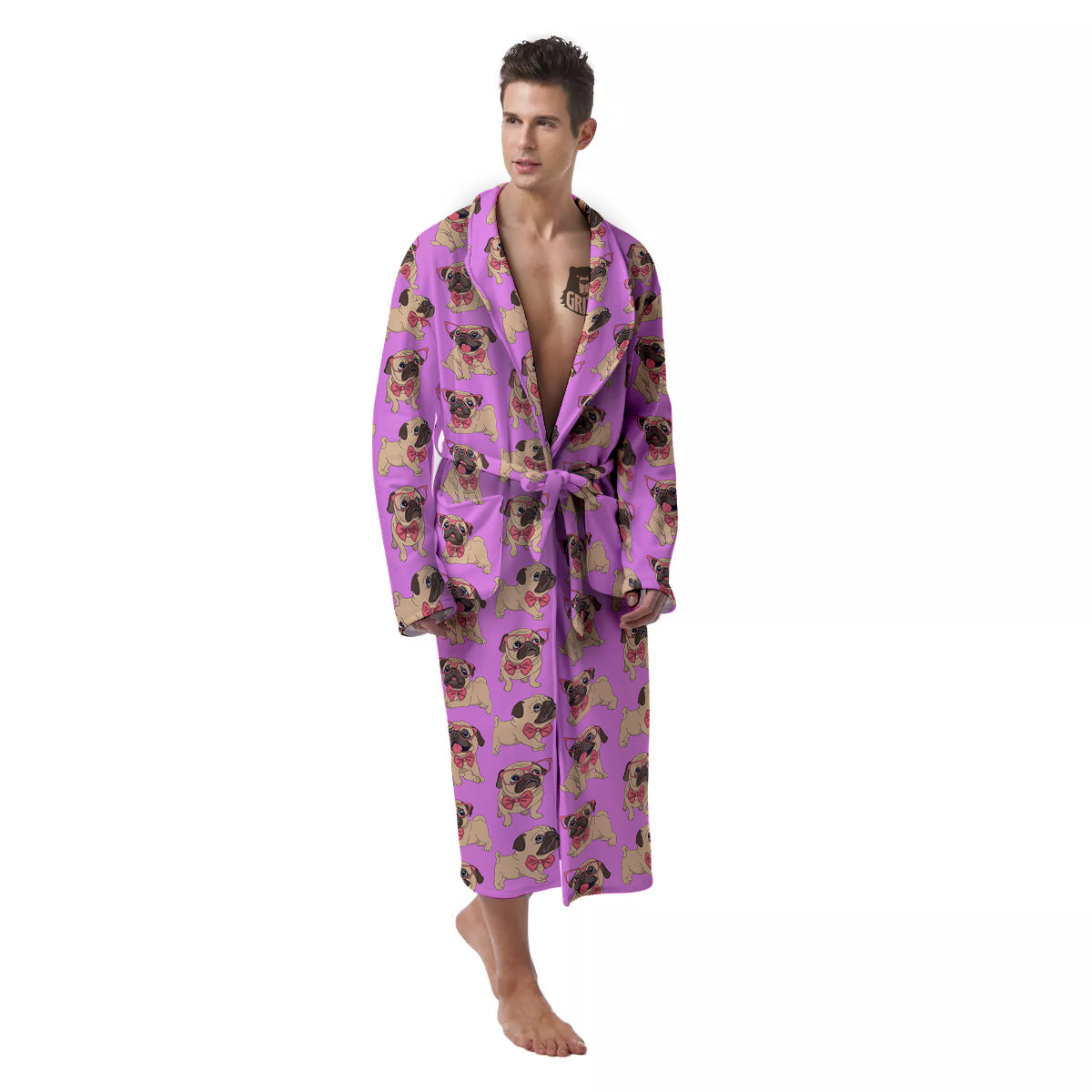 Pug Cute Print Pattern Men's Robe-grizzshop