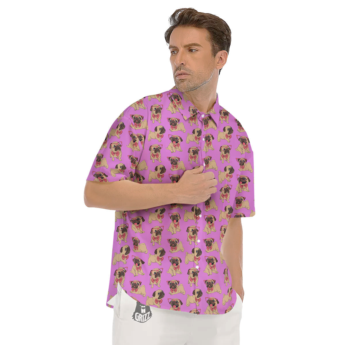 Pug Cute Print Pattern Men's Short Sleeve Shirts-grizzshop