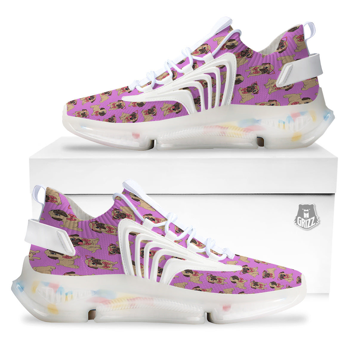 Pug Cute Print Pattern White Gym Shoes-grizzshop