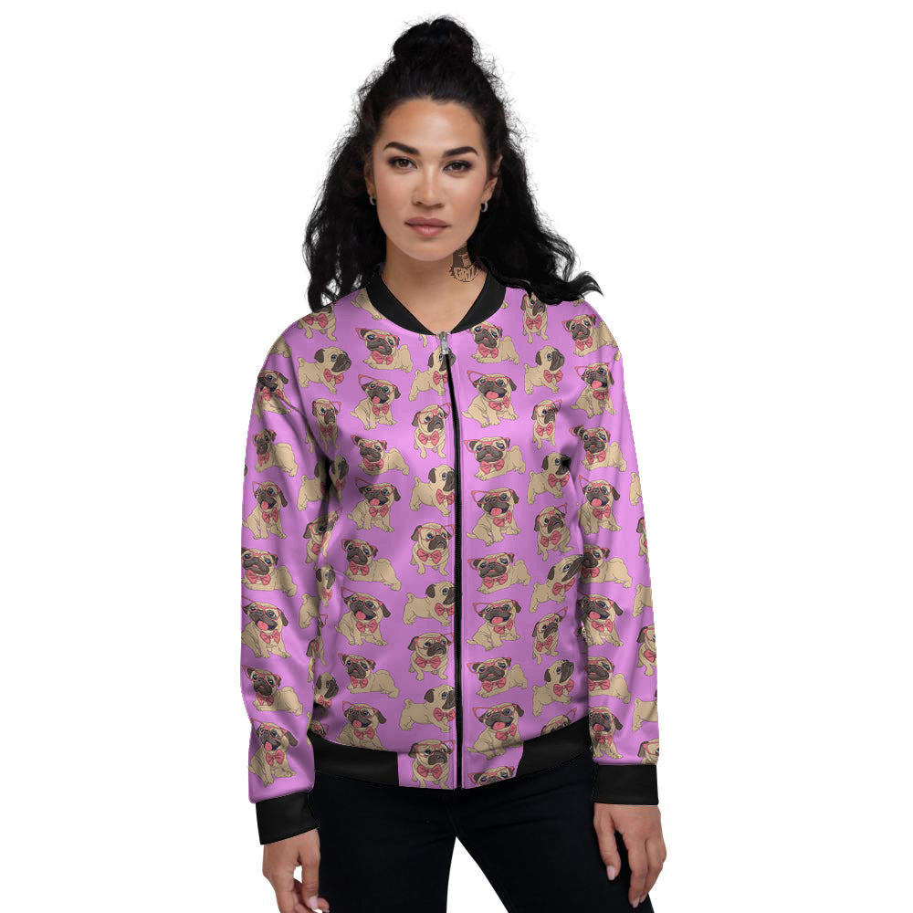 Pug Cute Print Pattern Women's Bomber Jacket-grizzshop