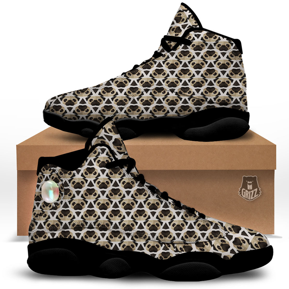Pug Geometric Print Pattern Black Basketball Shoes-grizzshop
