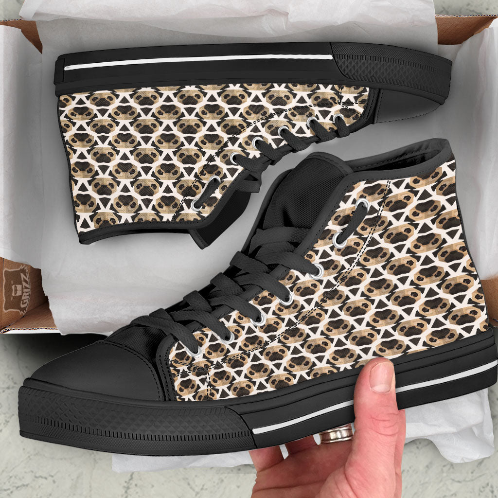 Pug Geometric Print Pattern Black High Top Shoes-grizzshop