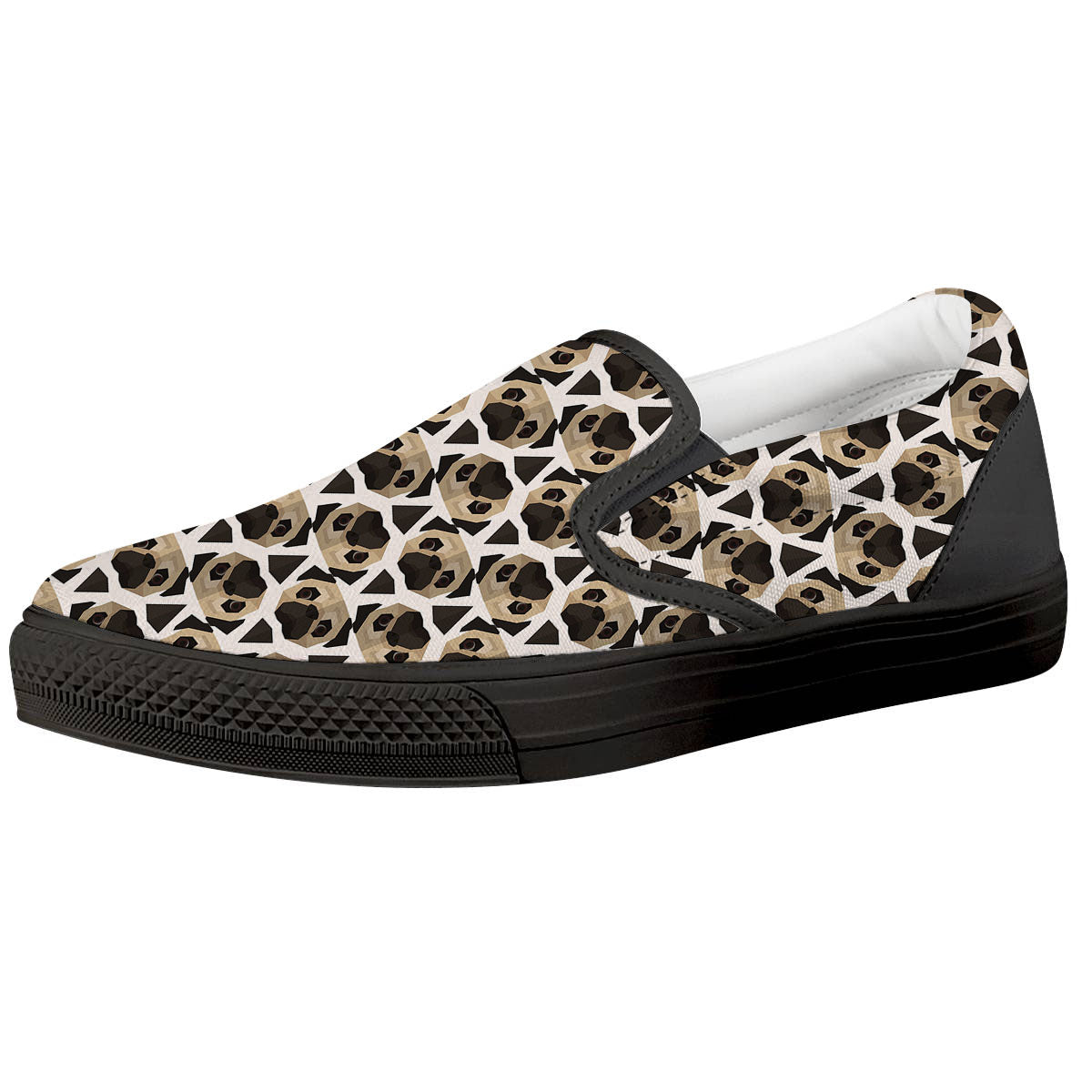 Pug Geometric Print Pattern Black Slip On Shoes-grizzshop