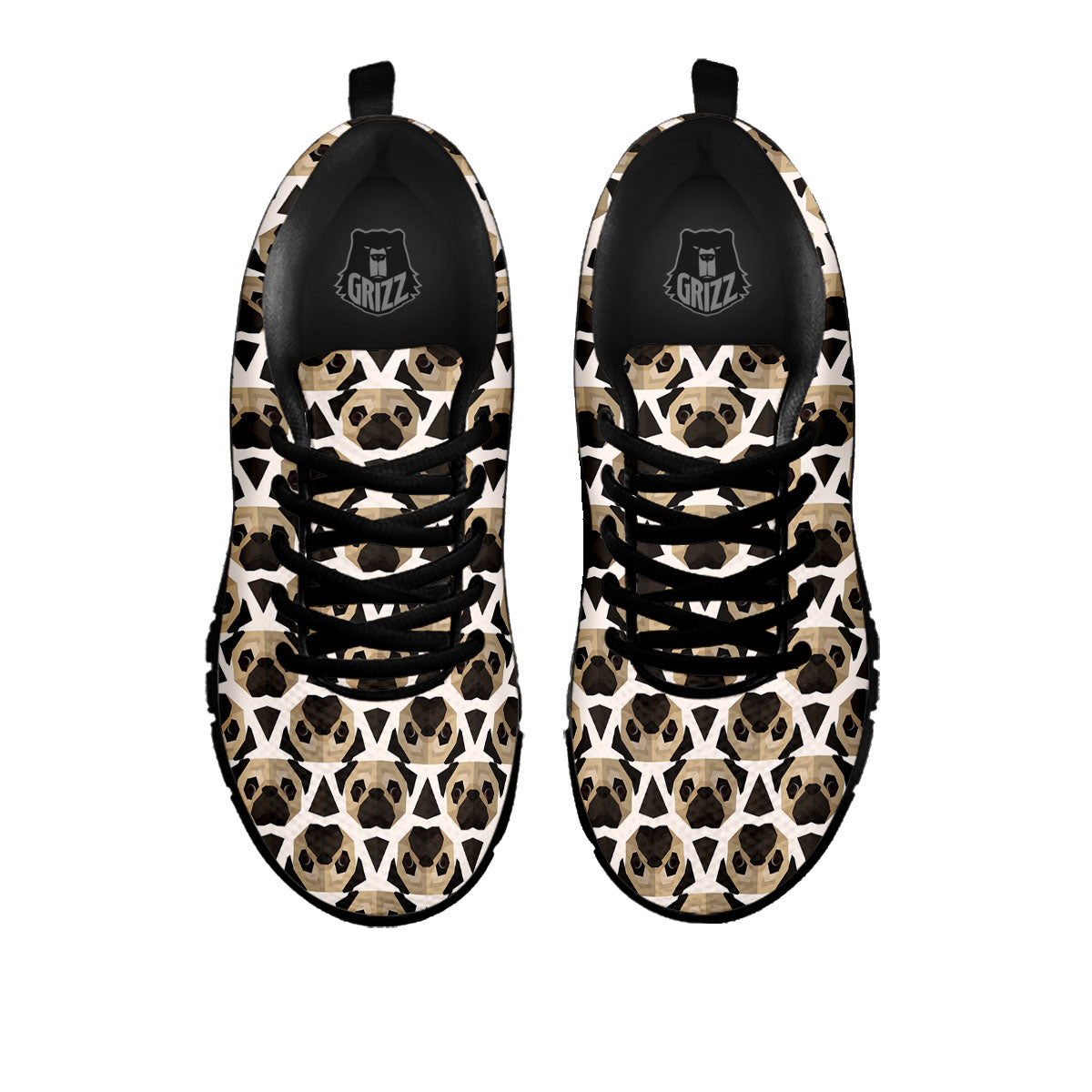 Pug Geometric Print Pattern Black Sneaker-grizzshop