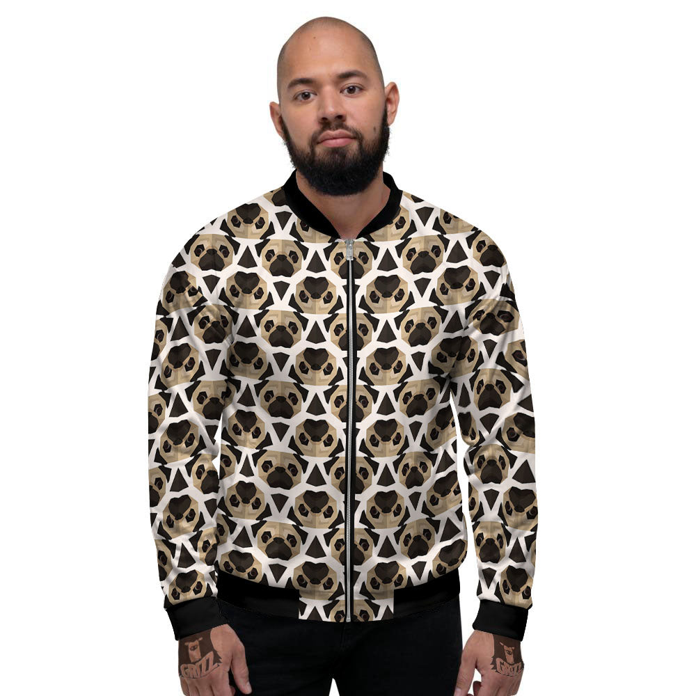 Pug Geometric Print Pattern Men's Bomber Jacket-grizzshop