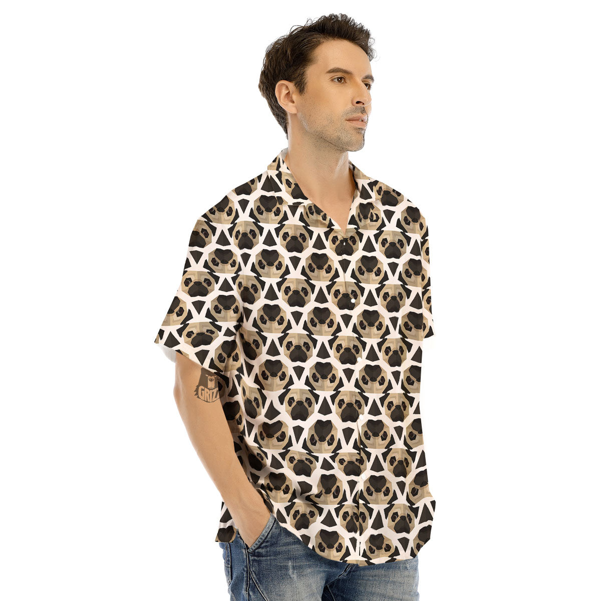 Pug Geometric Print Pattern Men's Hawaiian Shirt-grizzshop