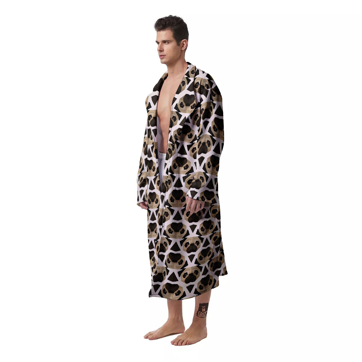 Pug Geometric Print Pattern Men's Robe-grizzshop