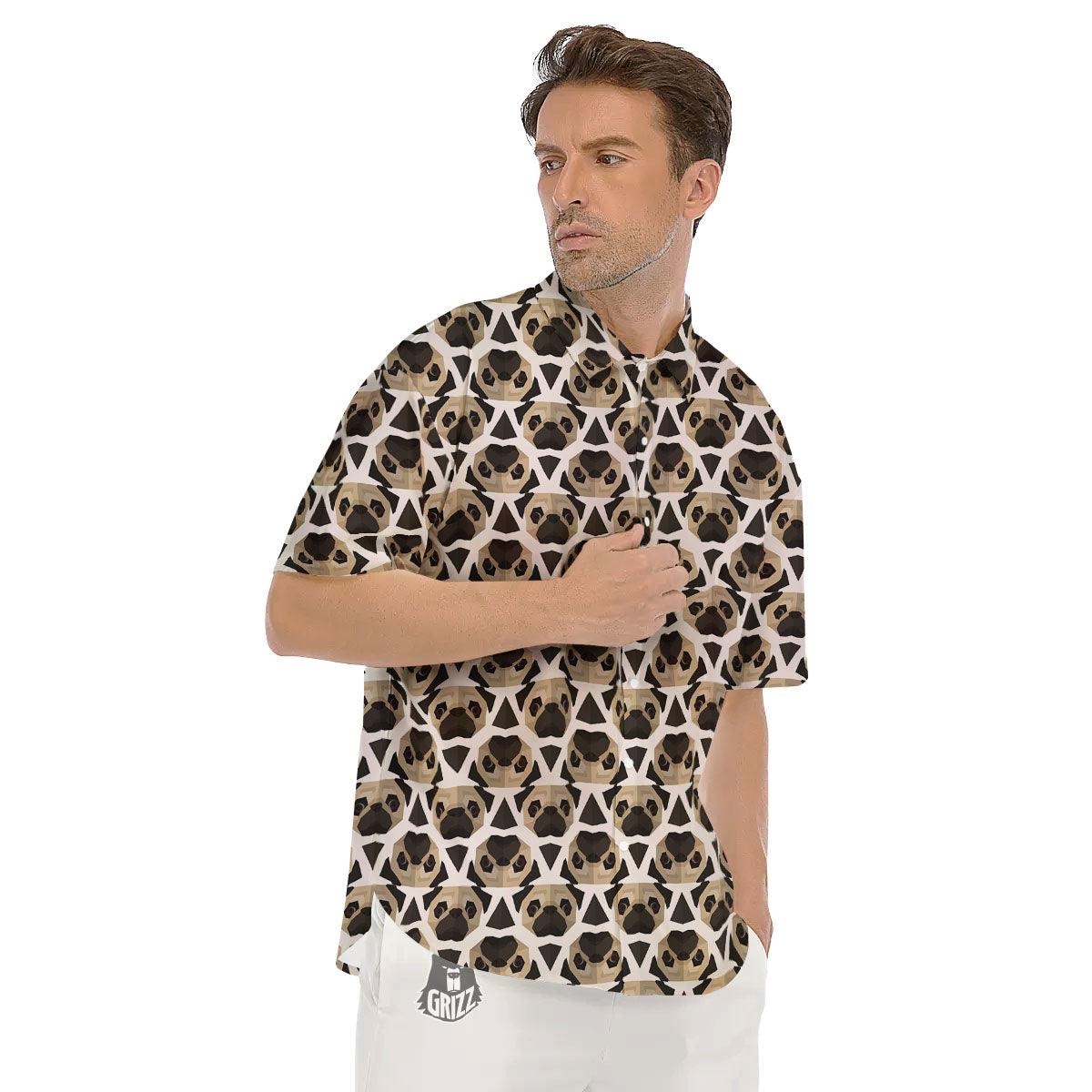 Pug Geometric Print Pattern Men's Short Sleeve Shirts-grizzshop
