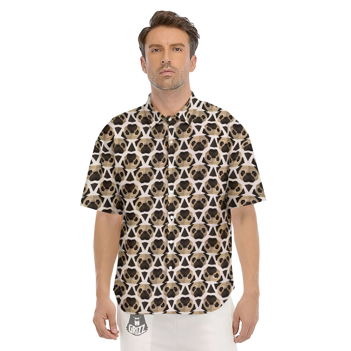 Pug Geometric Print Pattern Men's Short Sleeve Shirts-grizzshop