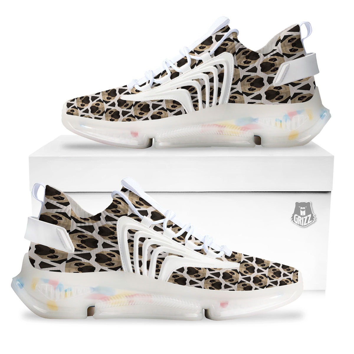 Pug Geometric Print Pattern White Gym Shoes-grizzshop