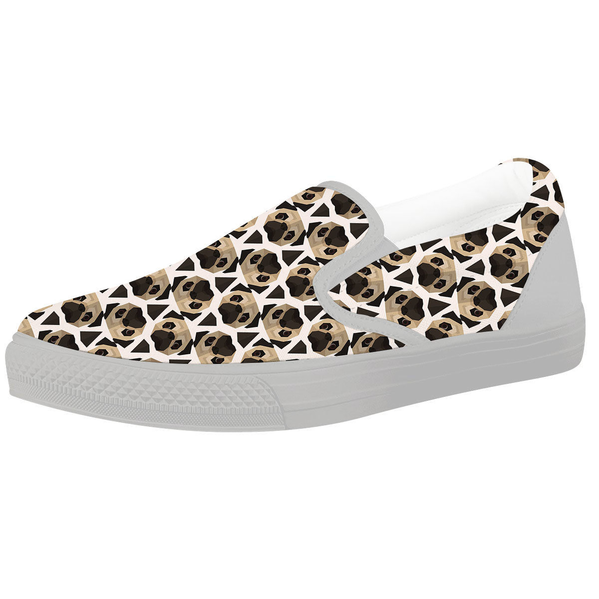 Pug Geometric Print Pattern White Slip On Shoes-grizzshop