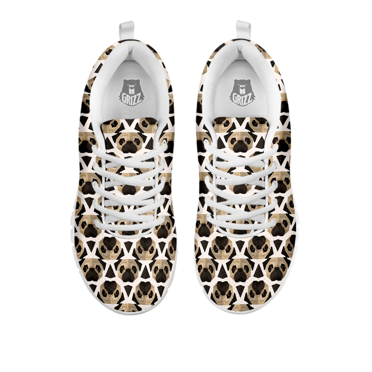 Pug Geometric Print Pattern White Sneaker-grizzshop