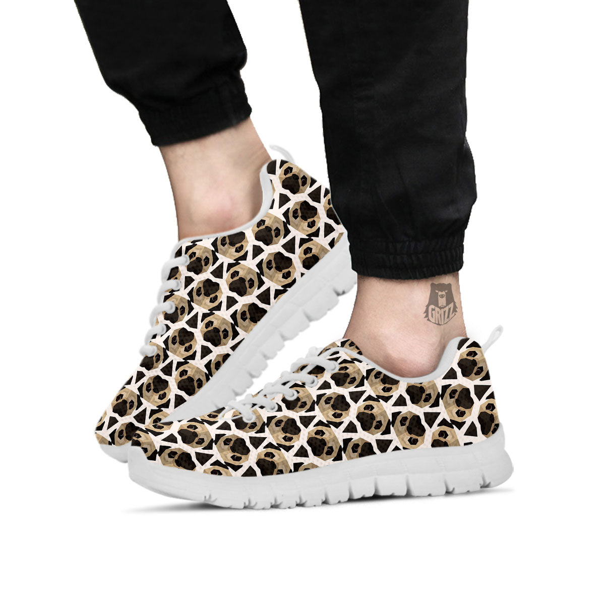 Pug Geometric Print Pattern White Sneaker-grizzshop