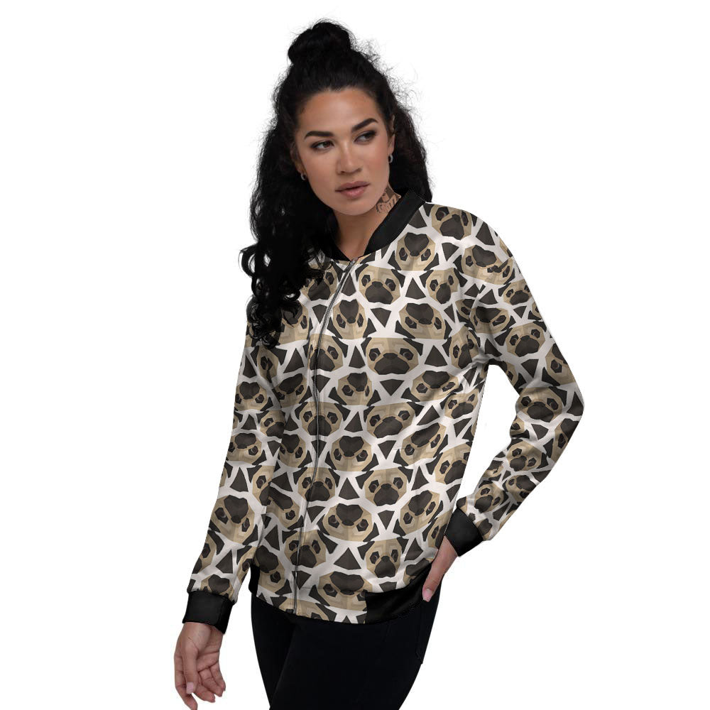 Pug Geometric Print Pattern Women's Bomber Jacket-grizzshop