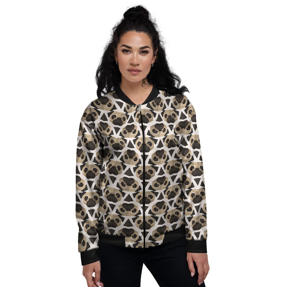 Pug Geometric Print Pattern Women's Bomber Jacket-grizzshop