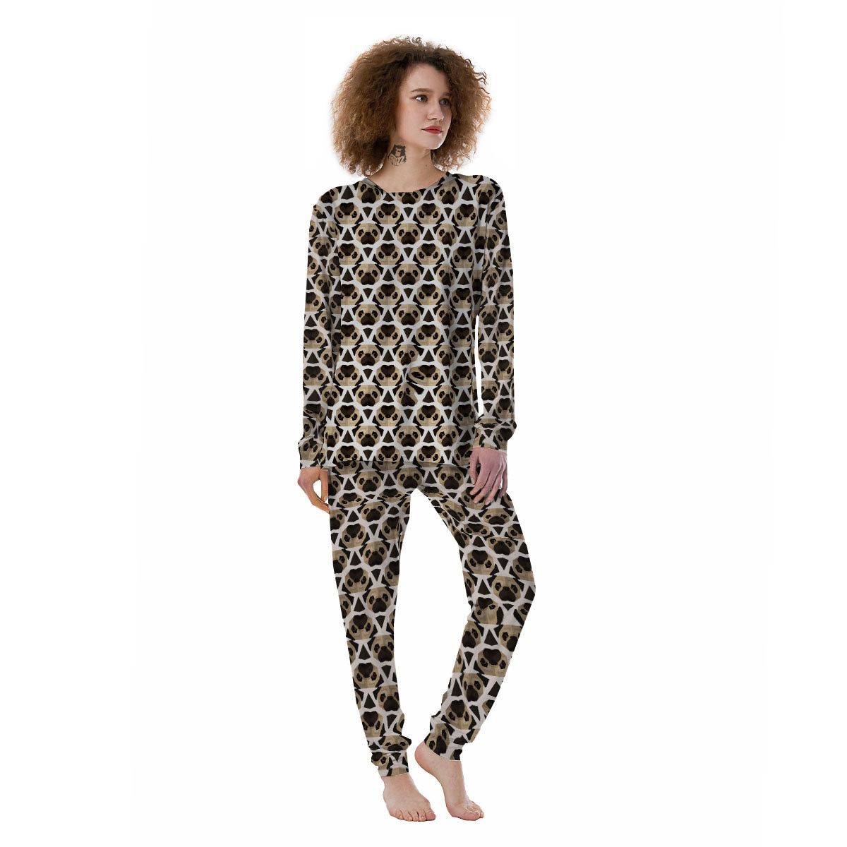 Pug Geometric Print Pattern Women's Pajamas-grizzshop