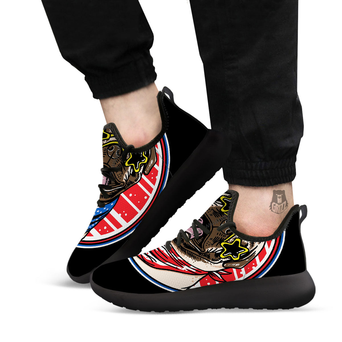 Pug Hipster Print Black Athletic Shoes-grizzshop