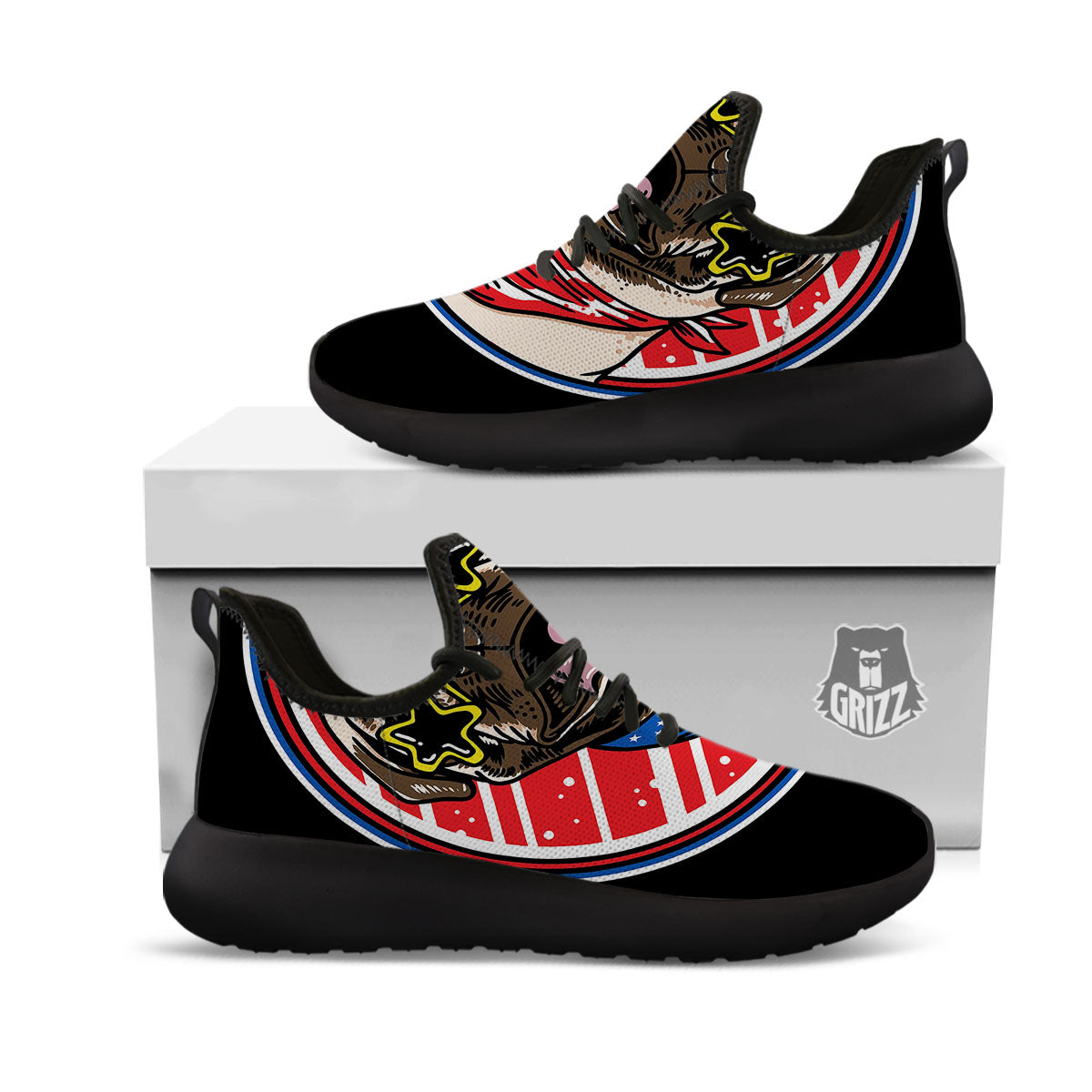 Pug Hipster Print Black Athletic Shoes-grizzshop