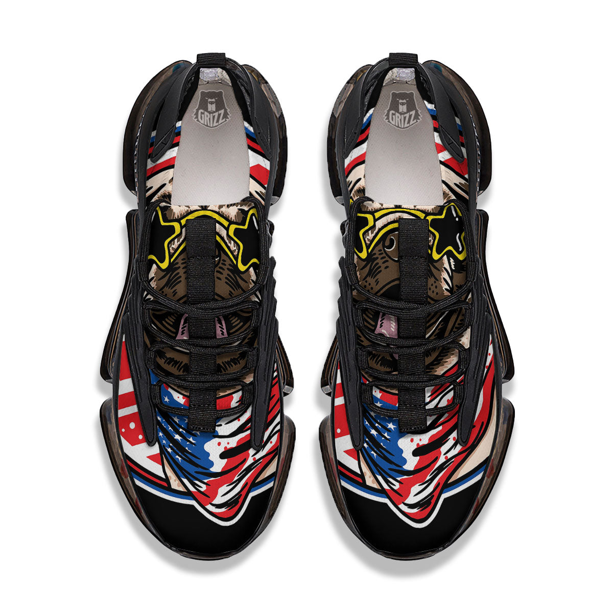 Pug Hipster Print Black Gym Shoes-grizzshop
