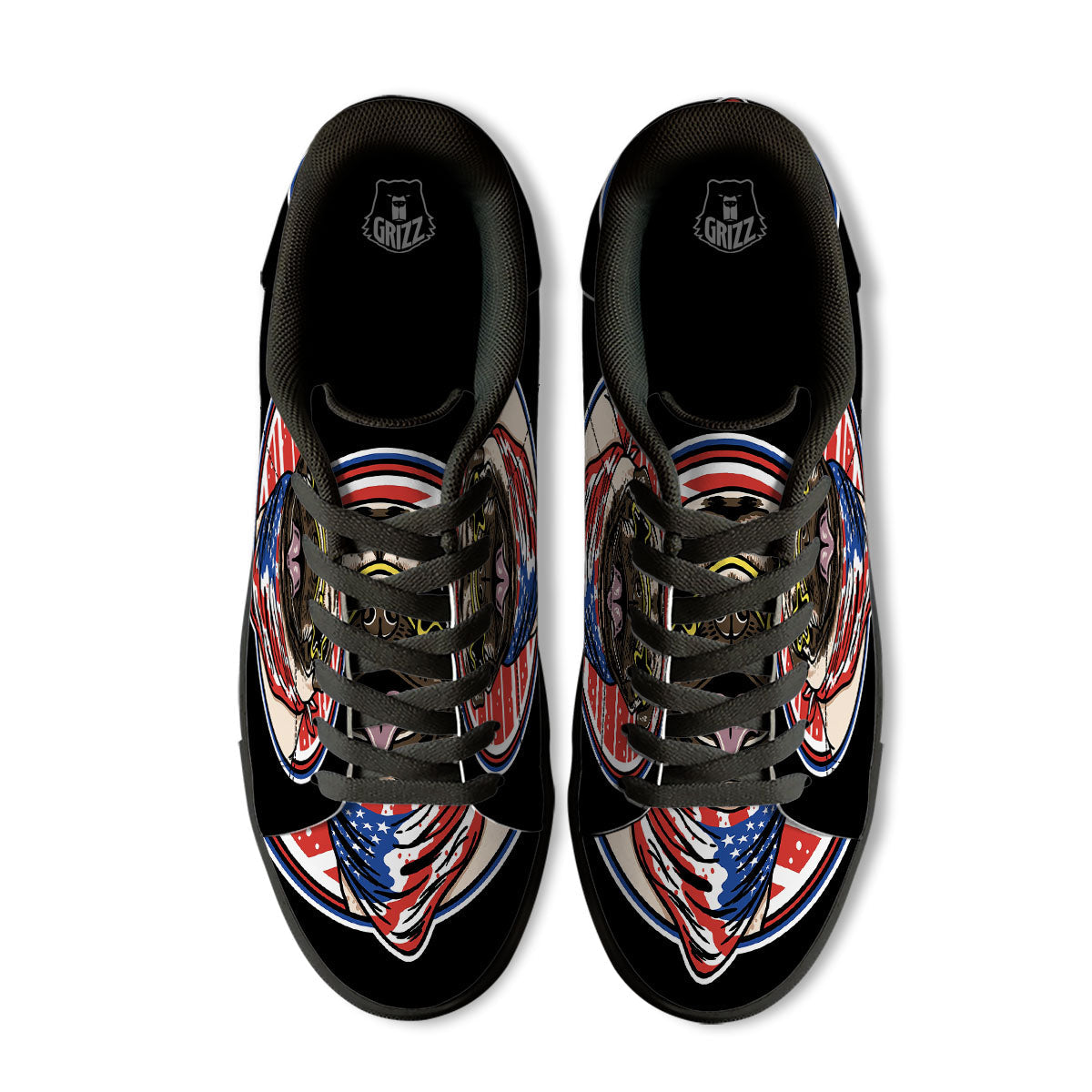 Pug Hipster Print Black Low Top Sneakers-grizzshop