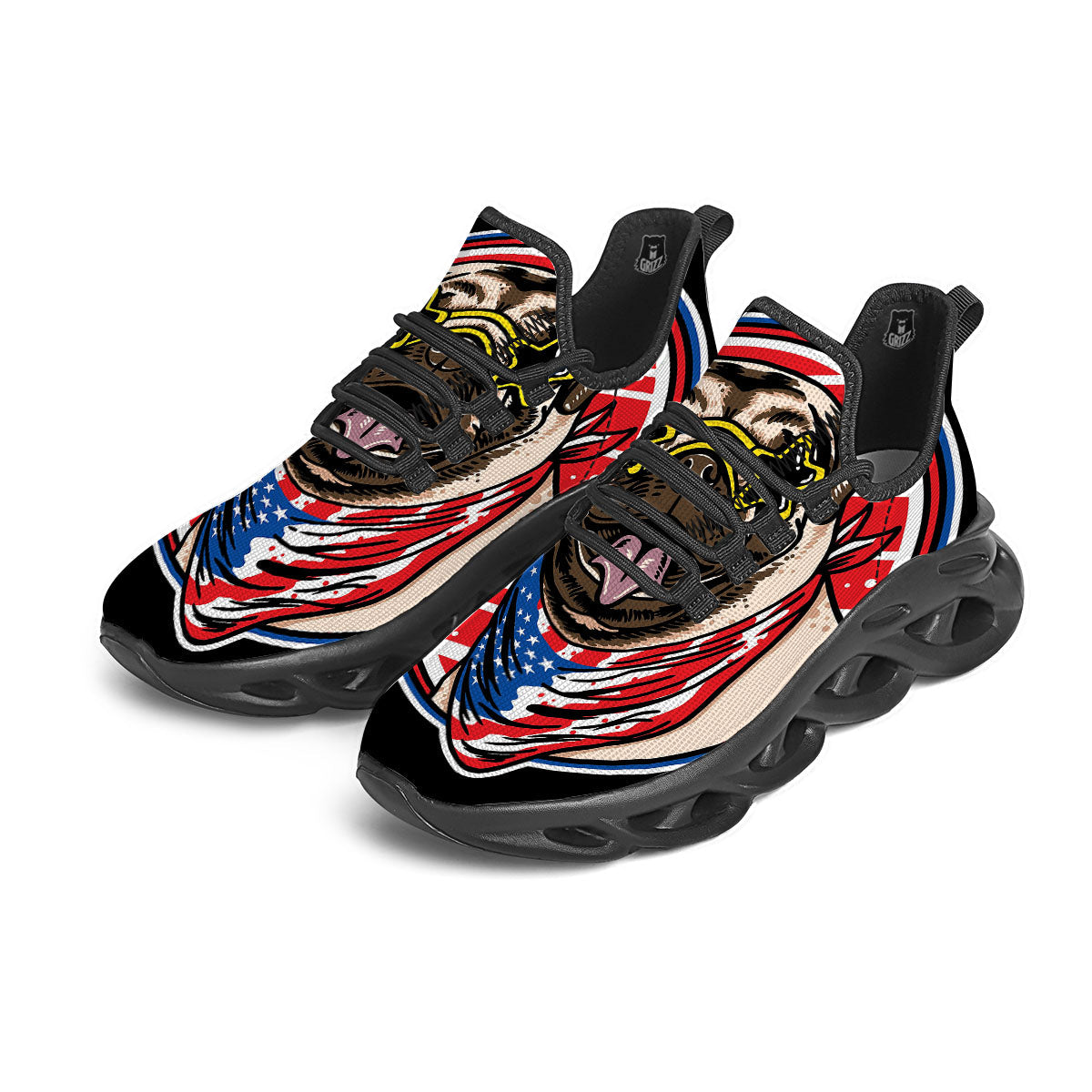 Pug Hipster Print Black Running Shoes-grizzshop